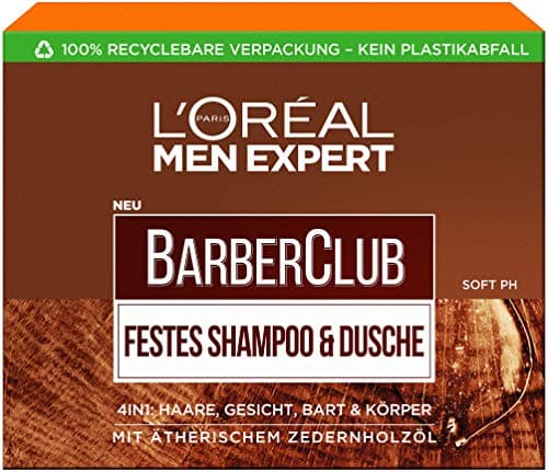 Image of L'Oréal Men Expert Solid Shampoo for Men, XL Soap Piece for Cleansing Body, Hair & Beard with Nourishing Cedarwood Oil Complex, Barber Club 1 x 80 g