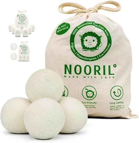 Image of Nooril Tumble Dryer Balls Pack of 4 - Handmade Reusable Wool Laundry Balls for Fabric Softening, Reduce Drying Time, Noise, Static-Cling & Wrinkles with No Bad Odor…