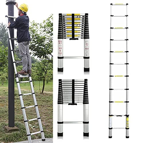 Image of Rigogo 2.6m Aluminium Telescopic Ladder, Heavy Duty, 9 Rungs, Max Load 150 kg, EN131 Certified