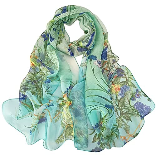 Image of BLURBE Chiffon Scarf Women - Ladies Scarves Lightweight Floral Print Chiffon Scarfs Shawls and Wraps for Womens Spring Autumn