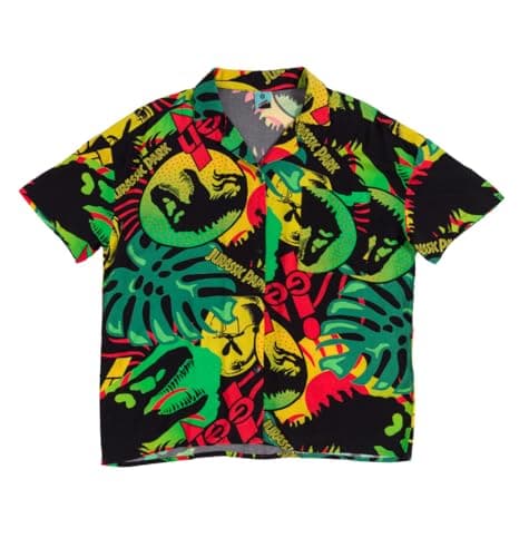 Image of Jurassic Park Short Sleeve Button Up Shirt Off-White