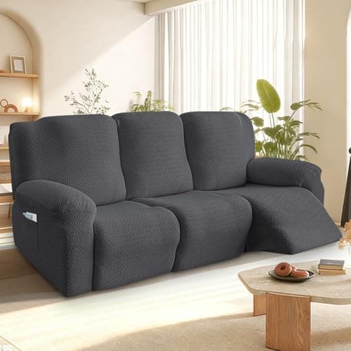 Image of Bocguy Stretch Recliner Chair Cover, 8-Pieces Recliner Armchair Covers for Living Room Reclining Chair Slipcover with Side Pocket, High Spandex Slipcover/Lounge Cover, Slip Resistant