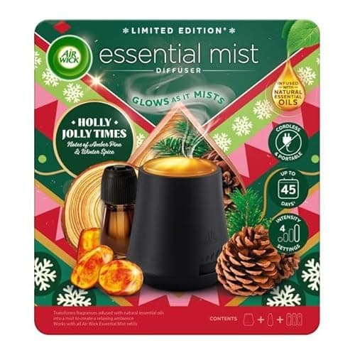 Image of Air Wick Essential Mist Diffuser Kit, Holly Jolly Times,1 Device & 1 refill (20 ml),Natural Essential Oils, Last up to 45 days, Air freshener