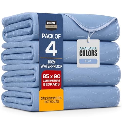 Image of Utopia Bedding Incontinence Bed Pads 85 x 90 cm Blue (Pack of 4) Incontinence Bed Sheets, Waterproof Washable Bed Pads for Incontinence Adults, Bed Wetting Sheets