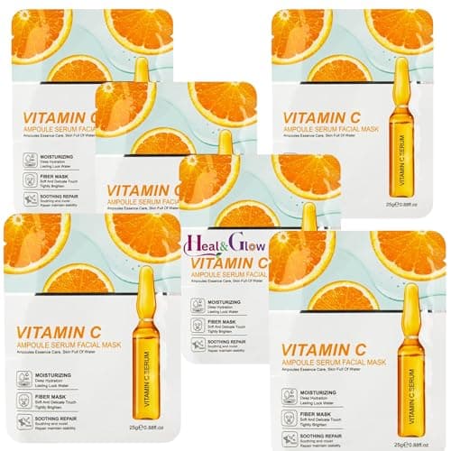 Image of Vitamin C Korean Sheet Mask (6 Pack) – Korean Face Masks for Glowing Skin, Brightening & Hydrating Facial Sheet Masks, Anti-Aging Skincare for Dry Dull Skin, Smooth Radiant Glow