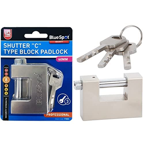 Image of BlueSpot 60mm Steel Shutter C Type Block Padlocks | Container | Security | 3 Keys | Safe | Shackle | Garage | Building | Yards | Storage | Construction Site | Door Lock | DIY | Tools | UK Free P&P