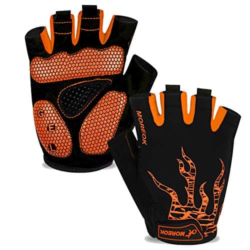 Image of MOREOK Cycling Gloves for Men/Women |5MM Gel Bike Bicycle Gloves|Gel Padding|Silicone Grip|All Day Comfort|Anti-Blister|Outdoor Sports(Orange-M