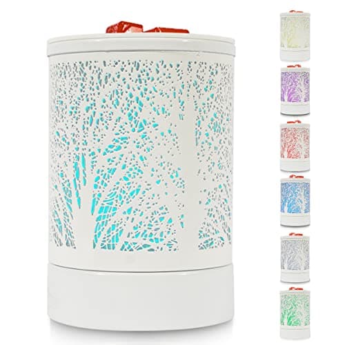Image of Inrorans Electric Oil Burner lamp White metal wax melt warmer Fragrance Scented Melter with 7 Colors LED Changing Light Replacement Silicone Tray for home office (Tree Pattern)