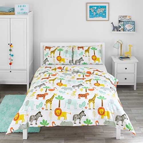 Image of Bloomsbury Mill - Kids Double Duvet Set - Kids Double Bedding for Boys and Girls - Safari Adventure - Jungle Animals Childrens Double Bed Duvet Cover Set with 2 x Pillow Cases - 200x200cm