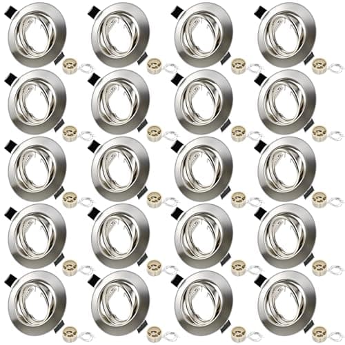 Image of LteelDay Recessed Ceiling Light Mounting Frame with GU10 Lamp Holder, Round Sand Nickel Brushed Metal Downlight Frame for Ceiling 50mm Bulb, 30° Adjustable, Cut-Out Hole 68-80mm, Pack of 20
