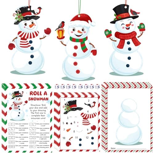 Image of Renbuzhu 48 Set Christmas Roll A Snowman Dice Game - Draw a Snowman White Elephant Gift Exchange for Adults Family Party Activity Winter Holiday