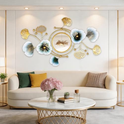 Image of WUDLEP Large Decorative Wall Mirrors, 83 x 48cm Creative Metal Ginkgo Biloba Wall-Mounted Mirrorfor Living Room, Big Metal Wall Mirrors Decor for Entryway Vanity Bedroom, Living Room, Bathroom