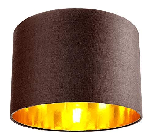 Image of Contemporary and Chic Chocolate Brown Cotton 12" Table or Pendant Circular Drum Lamp Shade with Shiny Copper Inner - 60watt Maximum by Happy Homewares