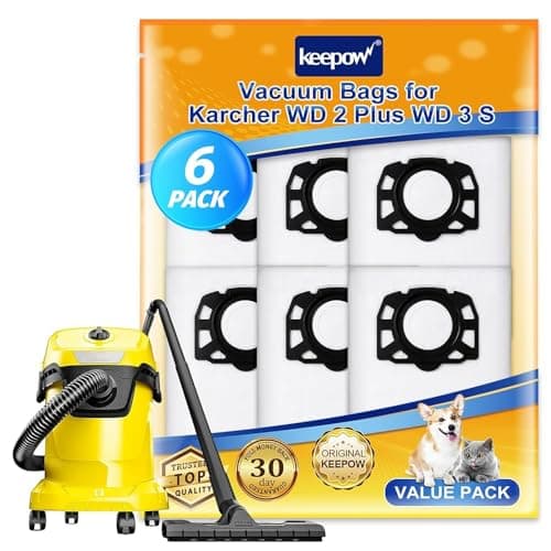 Image of KEEPOW 6 Pack KFI 357 Vacuum Bags for Kärcher WD 2 Plus, WD 3, WD 3 Battery, Fleece Hoover Bags for Karcher Vacuum Cleaner WD3 S, KWD 1, KWD 2, KWD 3, MV 3, SE4001, SE4002