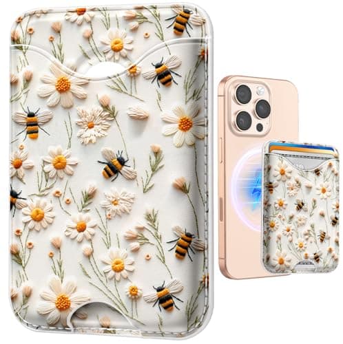 Image of Kokaade Compatible with Magsafe Wallet Magnetic Card Holder - Phone Wallet for Women Girls Flower Honey Pattern for iPhone 16/15/14/13/12 Series Slim for Apple Mag RFID Magnet, Fit 3 Cards