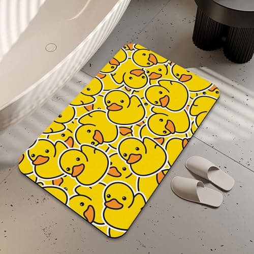 Image of LUOENY Bath Mat, Yellow Rubber Duck Cute Bathroom Rug Non Slip Thin Absorbent Quick Dry Bath Mat Fits Under Door Bathroom Floor Perfect for Shower, or Sink 75x43 cm