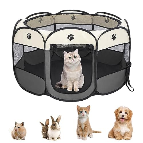 Image of Youyijia Portable Pet Playpen Puppy Playpen Pet Dog Cat Playpen Cage Crate 74 x 74 x 43cm Soft Fabric Foldable Pet Indoor Outdoor for Rabbit Hamster Guinea Pig Gray
