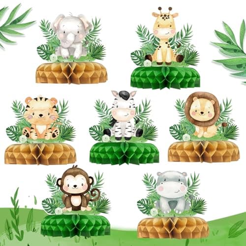 Image of 7pcs Jungle Animals Birthday Decorations,Safari Honeycomb Table Decorations Centrepiece,Jungle Theme Party Decorations Safari Party Supply,Table Decor for Kids Wild One Birthday Decoration Babyshower