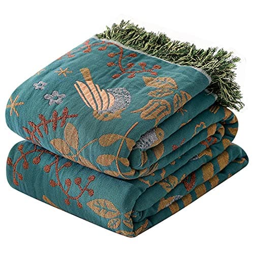 Image of HOORDRY Double-sided Sofa Throws with Tassels large 2 or 3 seater, Decorative Bohemian Cotton bedspread, Woven throws for sofas large, Green/Teal 200×230CM(80×90In).