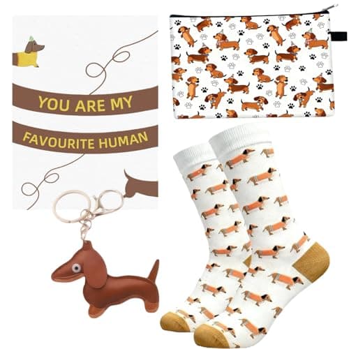 Image of Virelle Sausage Dog Gifts for Women, Dachshund Gift Set with Novelty Socks, Cosmetic Bag & Keychain for Dog Lovers, Mum, Girls, Birthday Present