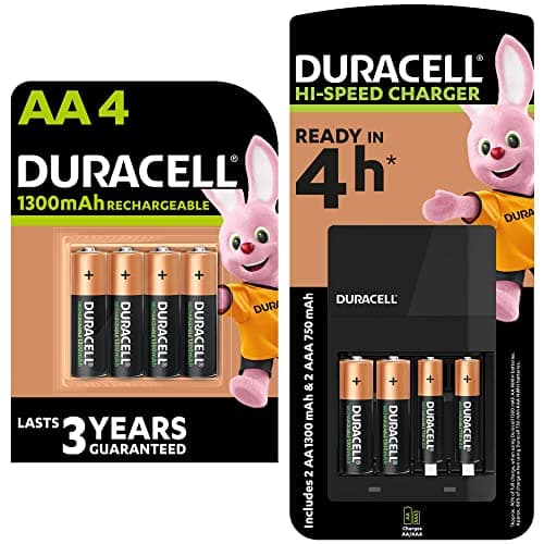 Image of Duracell 4 hours Battery Charger with Rechargeable AA and AAA Batteries (Pack of 6 + 2), 1300mAh NiMH, 750mAh NiMH, pre-charged, Longest Lasting Power