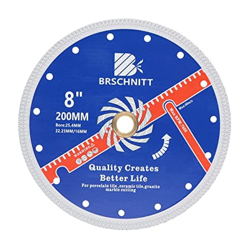 Image of Super Thin Diamond Cutting Disc with X Teeth,BRSCHNITT 200mm x Arbor 25.4mm-22.23mm-16mm Tile Cutting Disc for Dry/Wet Cutting Porcelain Tile Ceramic Marble Granite