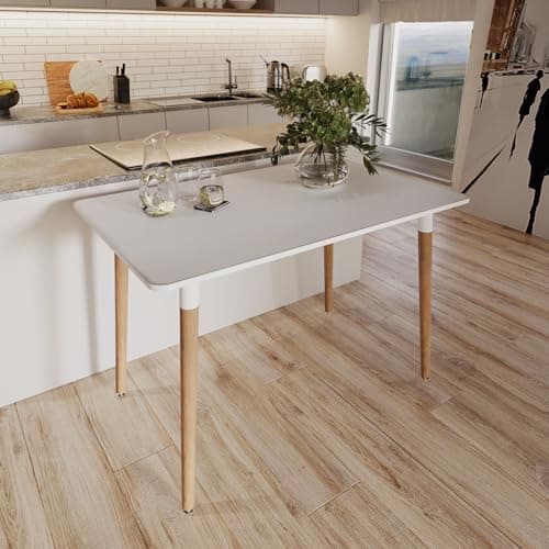 Image of URBNLIVING 110cm Rectangle Scandi Style Modern Kitchen Wooden Dining Table Living Room Home Furniture Office Meeting Table (White)