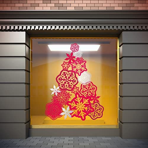 Image of Transparent Vinyl Mirror Effect Merry Christmas Tree Colour Red | 76 x 100 cm | Economical and Original Vinyl | White and Die Cut Reserve Vinyl