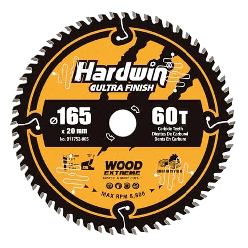Image of Hardwin 165mm Circular Saw Blade 60T, 165 x 20mm TCT Carbide Tipped ATB Teeth for Wood, Optimized for Cordless Saws, Fast Clean Cut for Softwood, Hardwood & Plywood, Compatible with Makita & DeWalt