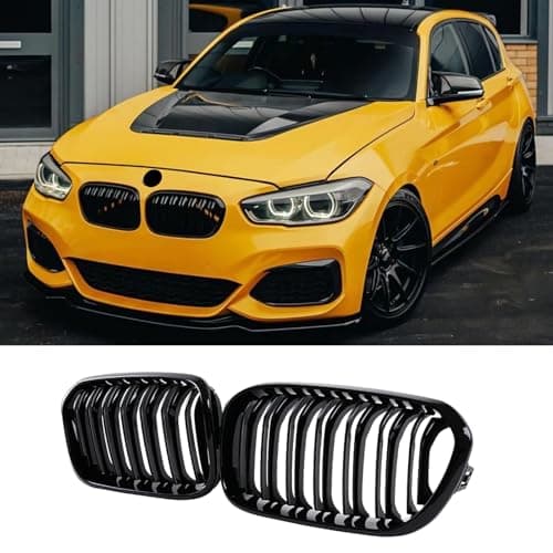 Image of Haoyijiahui Kidney Grille for BMW 1er F20 F21 116i 118i 120i 125i M140i Hatchback LCI 2015-2018 Black Gloss Radiator Front Double Ribbed Grill