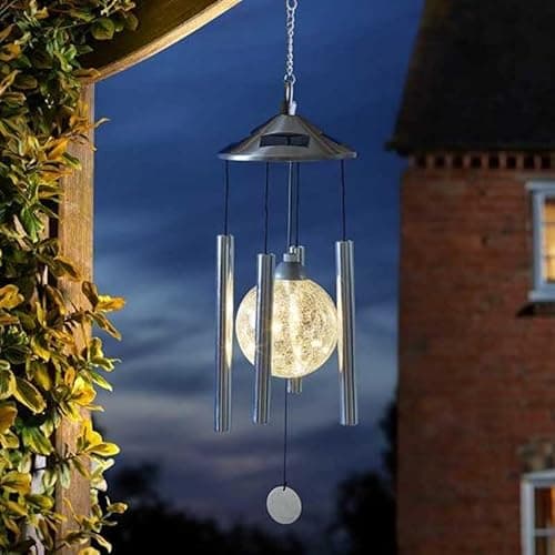 Image of Homezone® Solar orbis Crystal Garden Wind Chimes With White LED crackle globe Lights Hanging Solar Lights Garden Ornaments Crystal Butterfly Wind chine