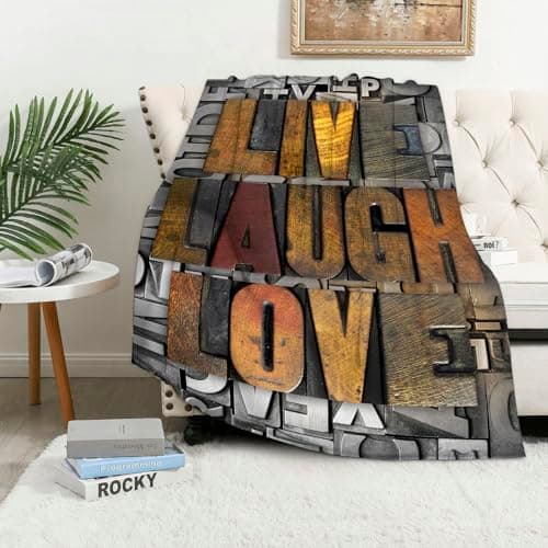 Image of MAAPCHP Flannel Fleece Blanket Throws for Sofa Fluffy Blanket Bed Throw for Bedroom Live Laugh Love,Saying Promoting The Sacred Values of Blanket for Bed, Couch,Car 50x60in