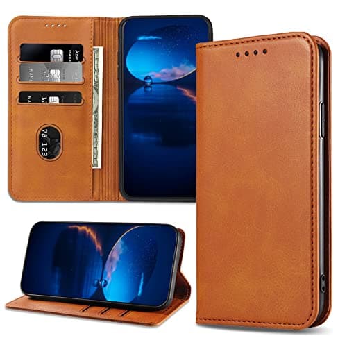 Image of DENDICO Case for Galaxy S6, Classic PU Leather Magnetic Wallet Case, Flip Folio Protective Phone Cover Compatible with Samsung Galaxy S6, Light Brown