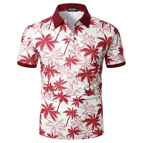 Image of AIOIDI Men's Short Sleeve Polo Shirt Coconut Print Golf Tennis T-Shirt Red L