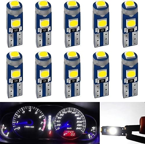 Image of YOUNLEN 10PCS T5 W3W 2721 27 37 286 PC74 LED Bulb 12V 20LM 0.5W 3SMD 3030 Chips Car Interior Lighting Dashboard Car Instrument Lamp Replacement (White)
