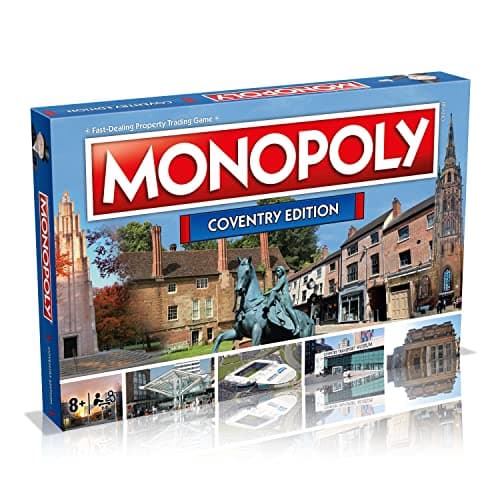 Image of Winning Moves Coventry Monopoly Board Game, Advance to the Transport Museum, Skydome and Charter House, 2–6 players makes a great gift for players aged 8 plus