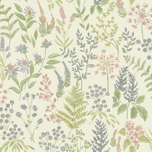 Image of Holden Rural Paradise Floral Sprig Wallpaper - Modern Wallpaper for Living Room, Bedroom, Fireplace - Decorative Luxury Floral Wall Paper with Leaves & Flower Pattern (Pink/Cream)