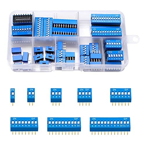 Image of VooGenzek 40 PCS 1 2 3 4 6 8 10 12 Pin Double Row Dip Switch, 2.54mm On Off Slide Type Switch, for Circuit Breadboards PCB (Blue)