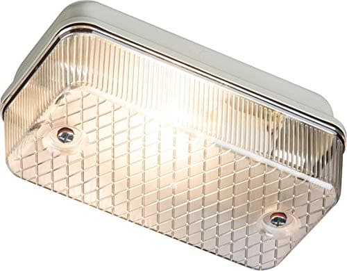 Image of Knightsbridge IP65 Bulkhead Lamp Holder with Clear Prismatic Diffuser and Aluminium Base, E27, 100 W, White