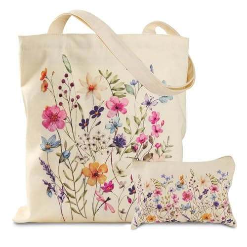 Image of Tote Bags for Women, Tote Bag With Zip, With Zipper & Small Pouch For Women, Reusable Large Tote Bag, Floral Printed Large Everything ToteBag & Matching Makeup Pouch For Gym, College, Shopping