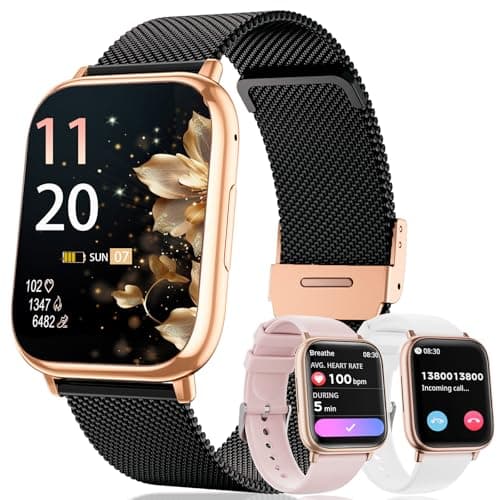 Image of RifePhi SmartWatch Women's with Phone Function, 1.83 Inch Watch 3 Bracelet with /SpO2/Menstrual Cycle 24H Heart Rate/Sleep Monitor/IP68 Waterproof/Fitness Tracker/for iOS Android (Black Gold)