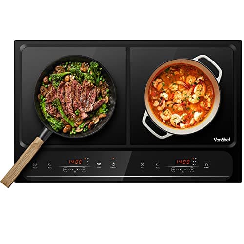 Image of VonShef Double Induction Hob - 2800W Portable Dual, Twin Plate Electric Table Top with LED Display, Built-In Timer, 10 Heat Settings 60-240°C - Black
