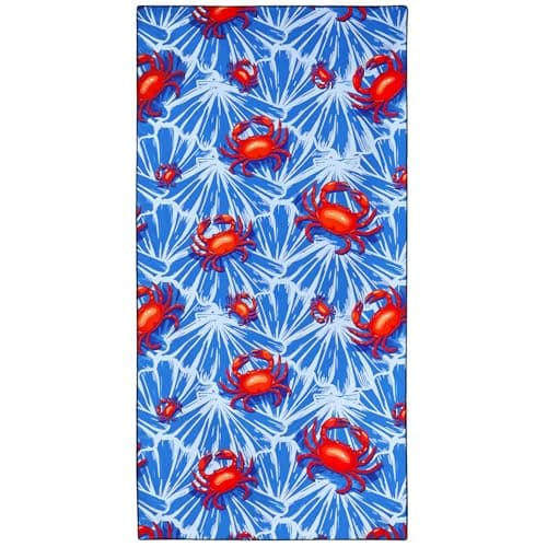 Image of Violetpos Red Crab Print Beach Towel, Extra Large 180x90 cm 250GSM Microfibre, Sand Free Quick Dry, Ideal Vacation Gifts with Carry Bag for Pool Cruise Camping