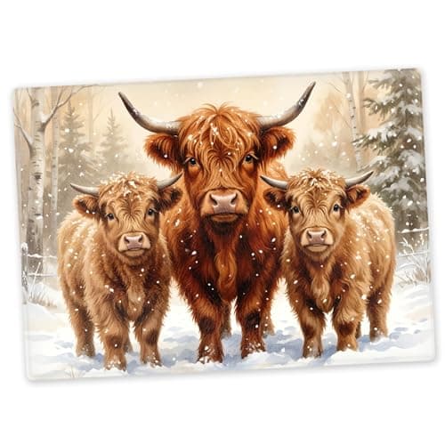 Image of Highland Cows Textured Glass Printed Chopping Board | Worktop Saver | Large 40cm x 30cm