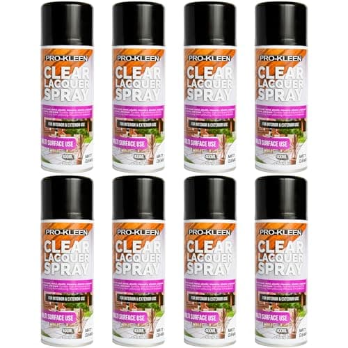Image of Pro-Kleen Clear Lacquer Spray - Protects and Seals - for Metal, Wood, Plastics & Ceramics - Fast Drying Formula for Interior and Exterior Surfaces - Clear, Durable & Flexible - (Matt, 8 x 400ml)