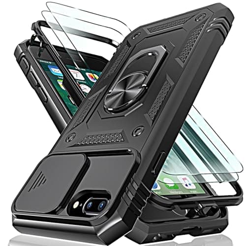Image of HpulaCase for iphone 7 Plus / 8 Plus Case with Camera Cover Slider, 2*Screen Protectors,Build in 360°Rotating Ring Kickstand, Military Grade Protective Case for iphone 6 Plus-Black