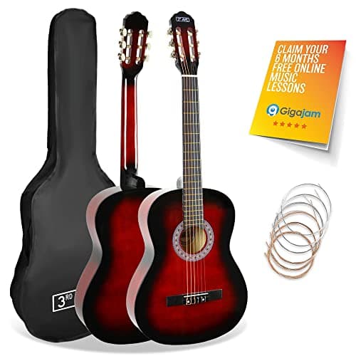 Image of 3rd Avenue 3/4 Size Kids Classical Guitar Spanish Nylon String Beginner Pack Bundle - 6 Months FREE Lessons, Bag, Strings – Red