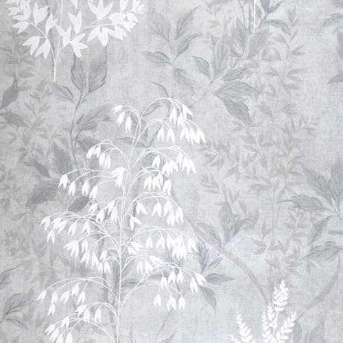 Image of Floral Leaves Grey Silver Wallpaper - Botanical Leaf Naturistic Metallic Shine Effect - Stylish Trendy Feature Wall