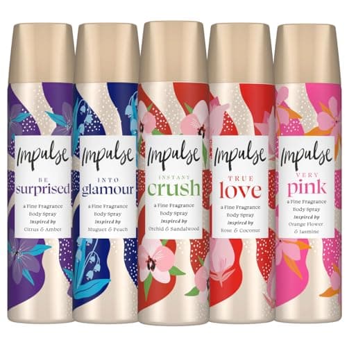 Image of Impulse Body Spray Giftset for Women, 5 x 75ml Bundle – Be Surprised, Instant Crush, Into Glamour, True Love & Very Pink – Long Lasting Deodorant Body Spray Fragrance Collection