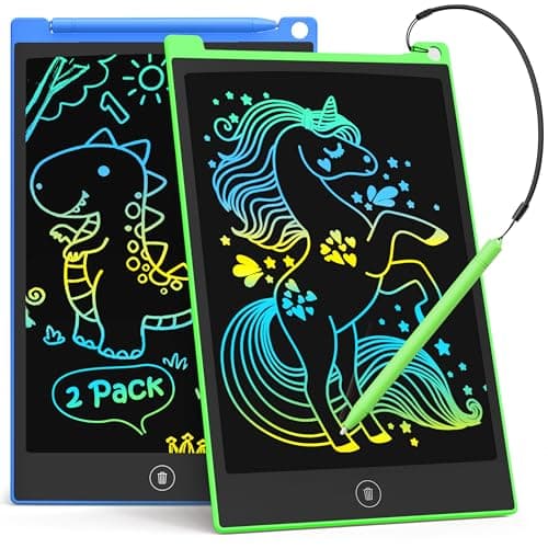Image of TECJOE 2 Pack LCD Writing Tablet, 8.5 Inch Colorful Doodle Board Drawing Tablet for Kids, Erasable Reusable Writing Drawing Pad, Learning Toys Gifts for 3 4 5 6 Years Old Boys and Girls Toddlers